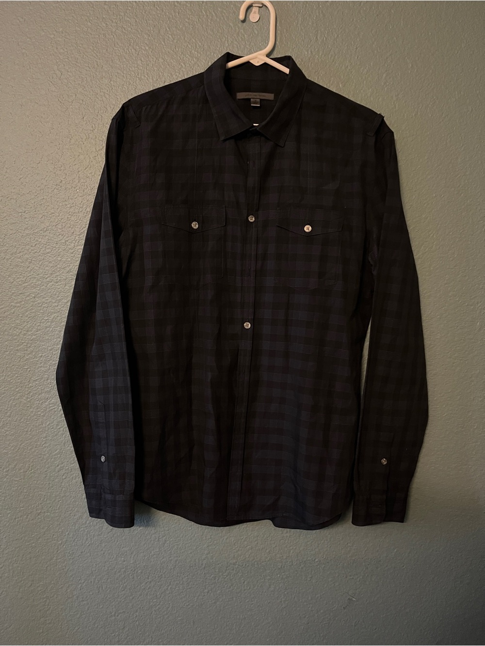 John Varvatos Black Plaid Long-Sleeve Button-Down Shirt